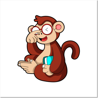 Monkey with Glasses & Book Posters and Art